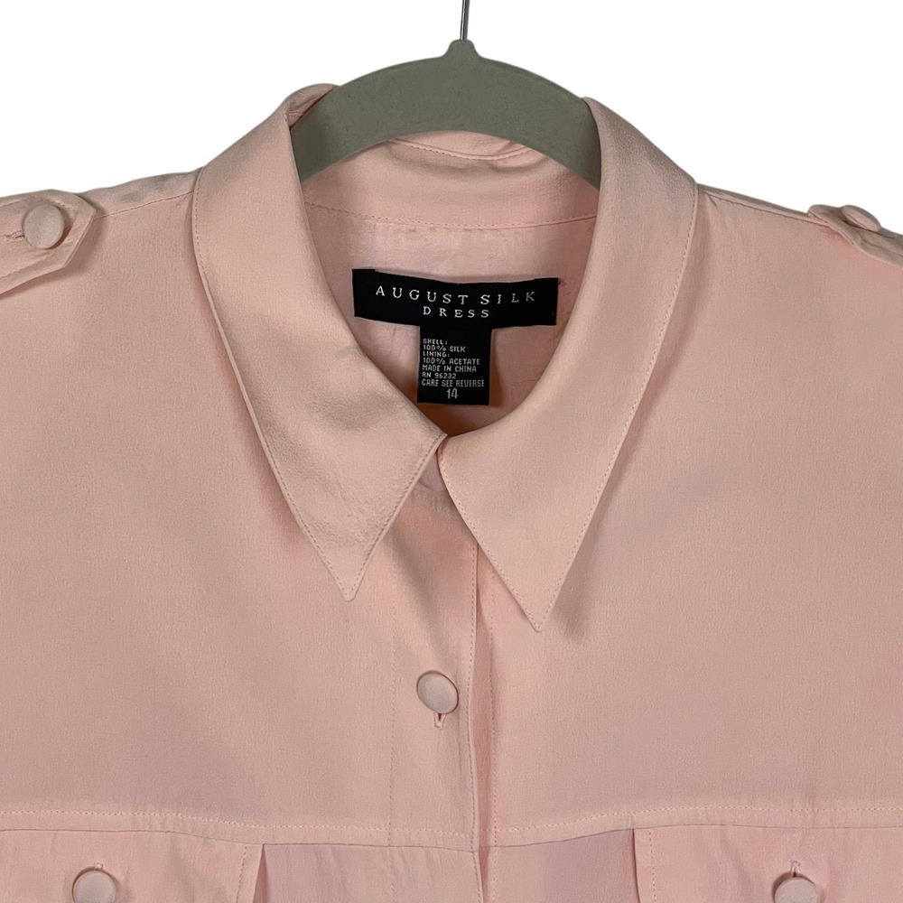 August Silk Womens Pink 100% Silk Short Sleeve Button Front Shirt Dress Size 14 - Picture 8 of 13